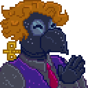 coloured pixel art of me in a plague doctor mask